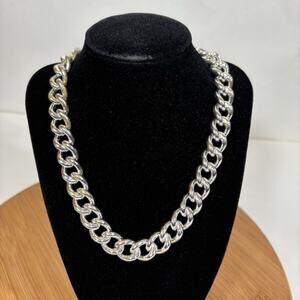 Chunky Metal Curb Link Necklace 18" Statement Preppy Goth Silver Tone Layering